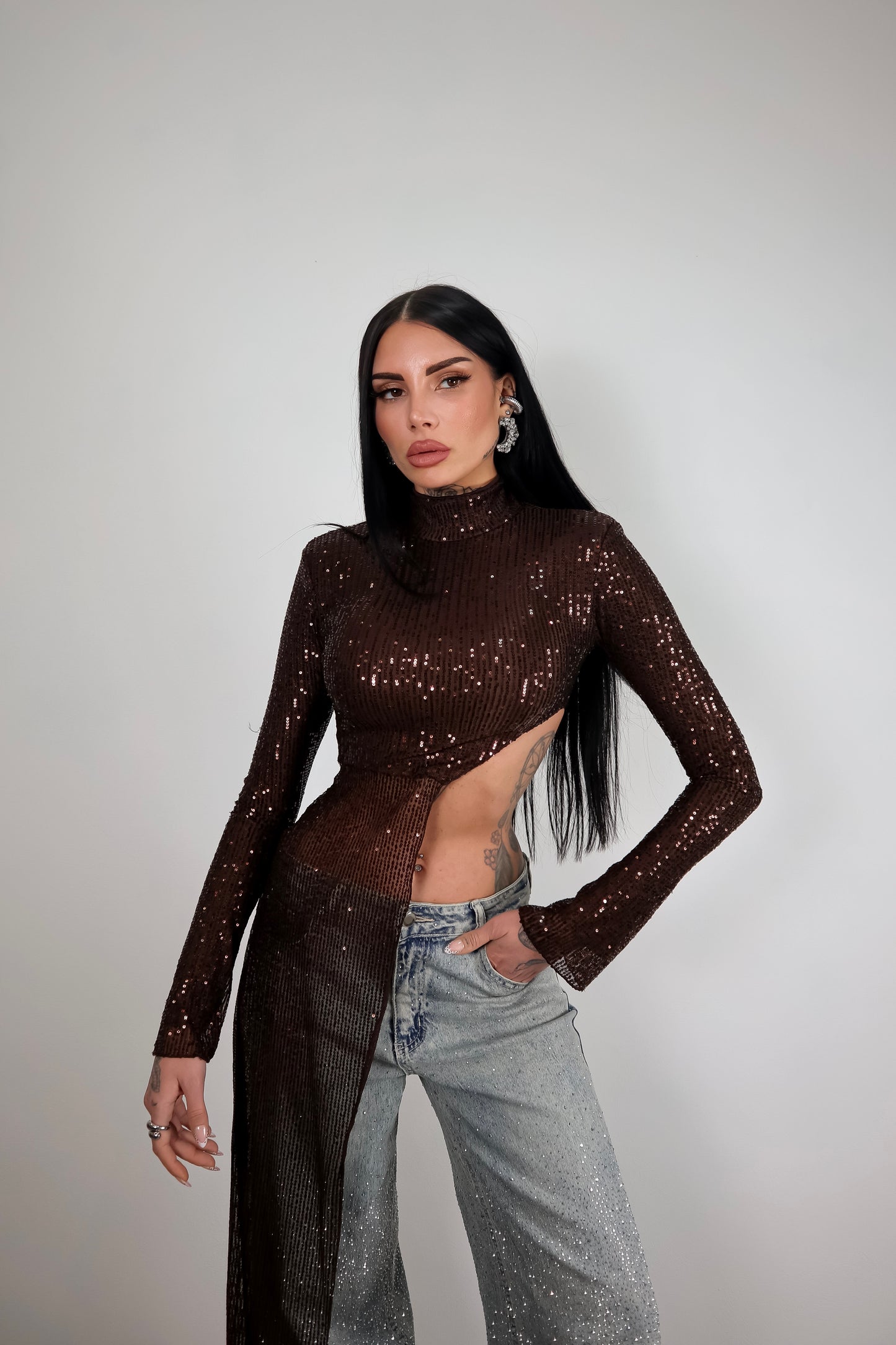 Maglia Paillettes Wow - Marrone