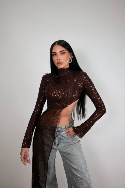 Maglia Paillettes Wow - Marrone
