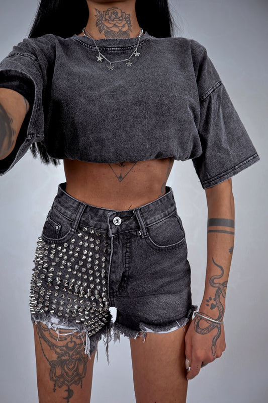 Shorts denim Borchie - Nero fumo