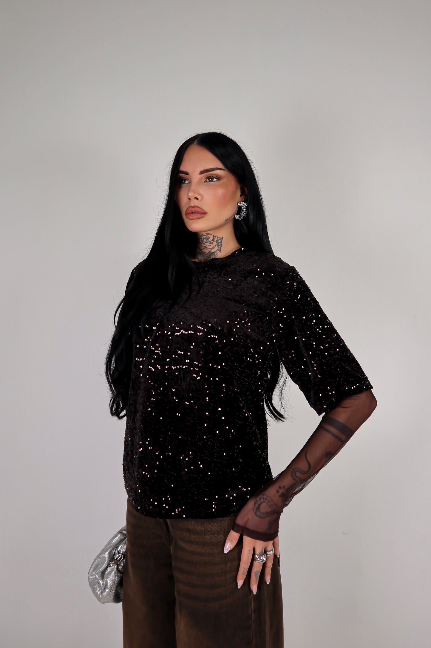 Maglia Paillettes Virginia - Marrone