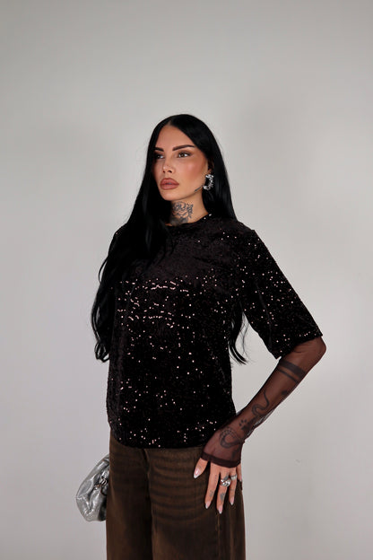 Maglia Paillettes Virginia - Marrone