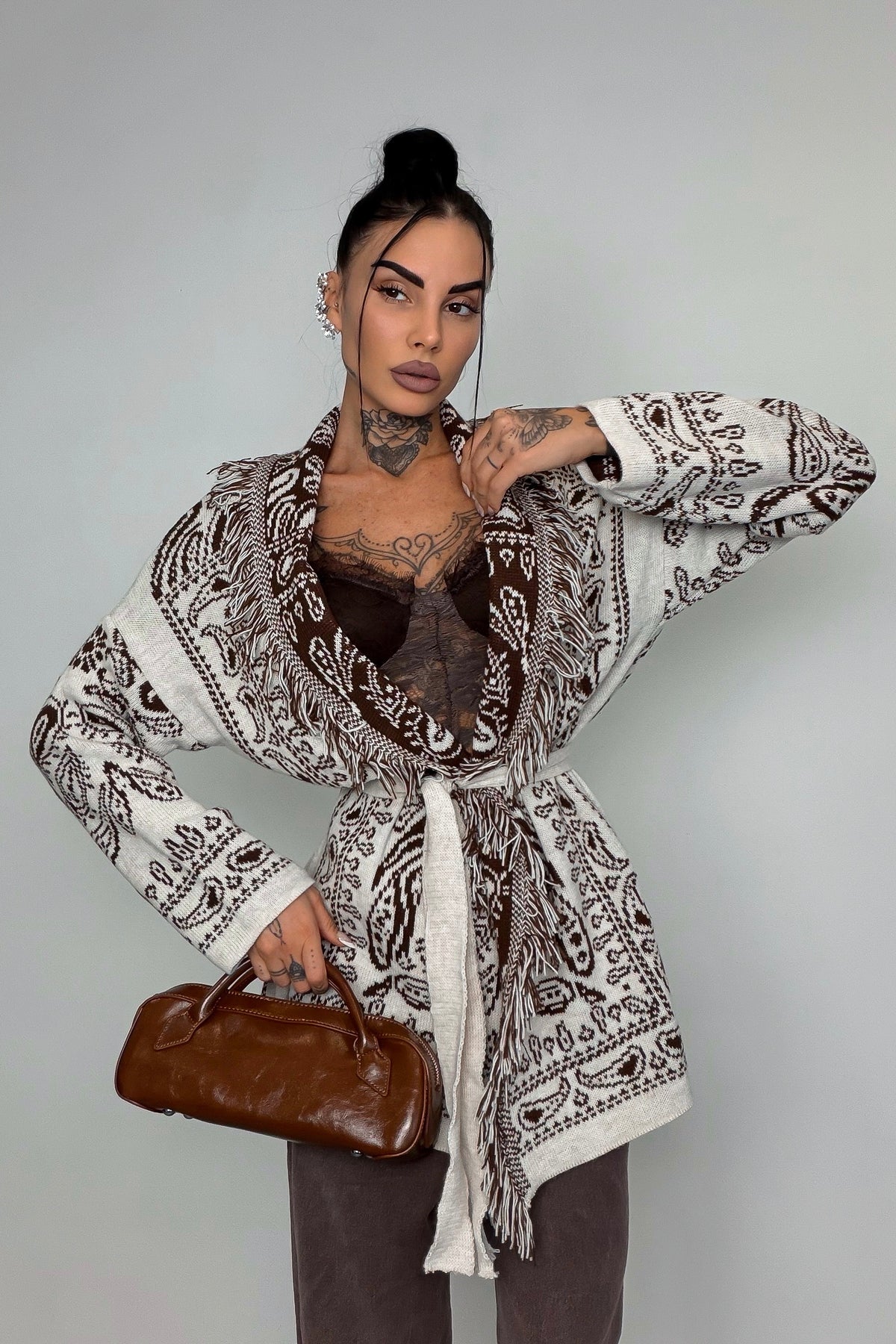 Cardigan Perù - Marrone/Bianco
