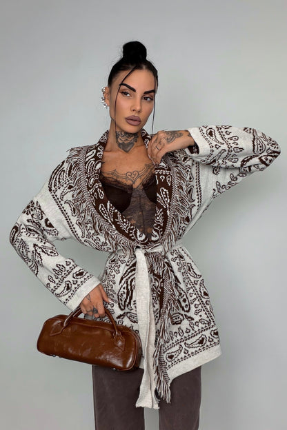Cardigan Perù - Marrone/Bianco