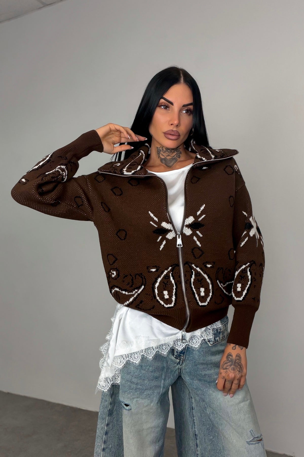Cardigan Bandana - Marrone