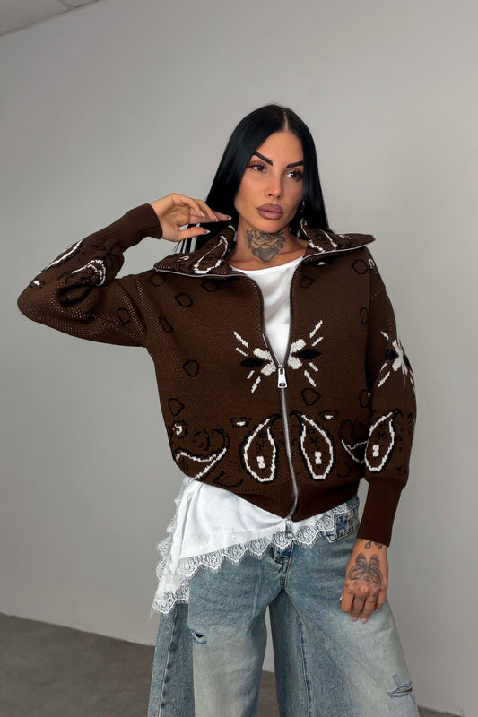 Cardigan Bandana - Marrone