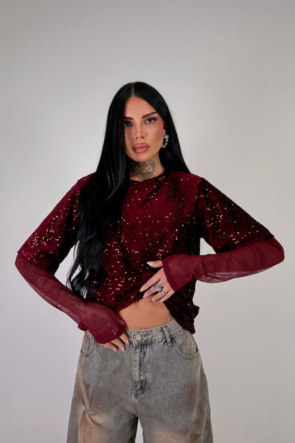 Maglia Paillettes Virginia - Bordeaux