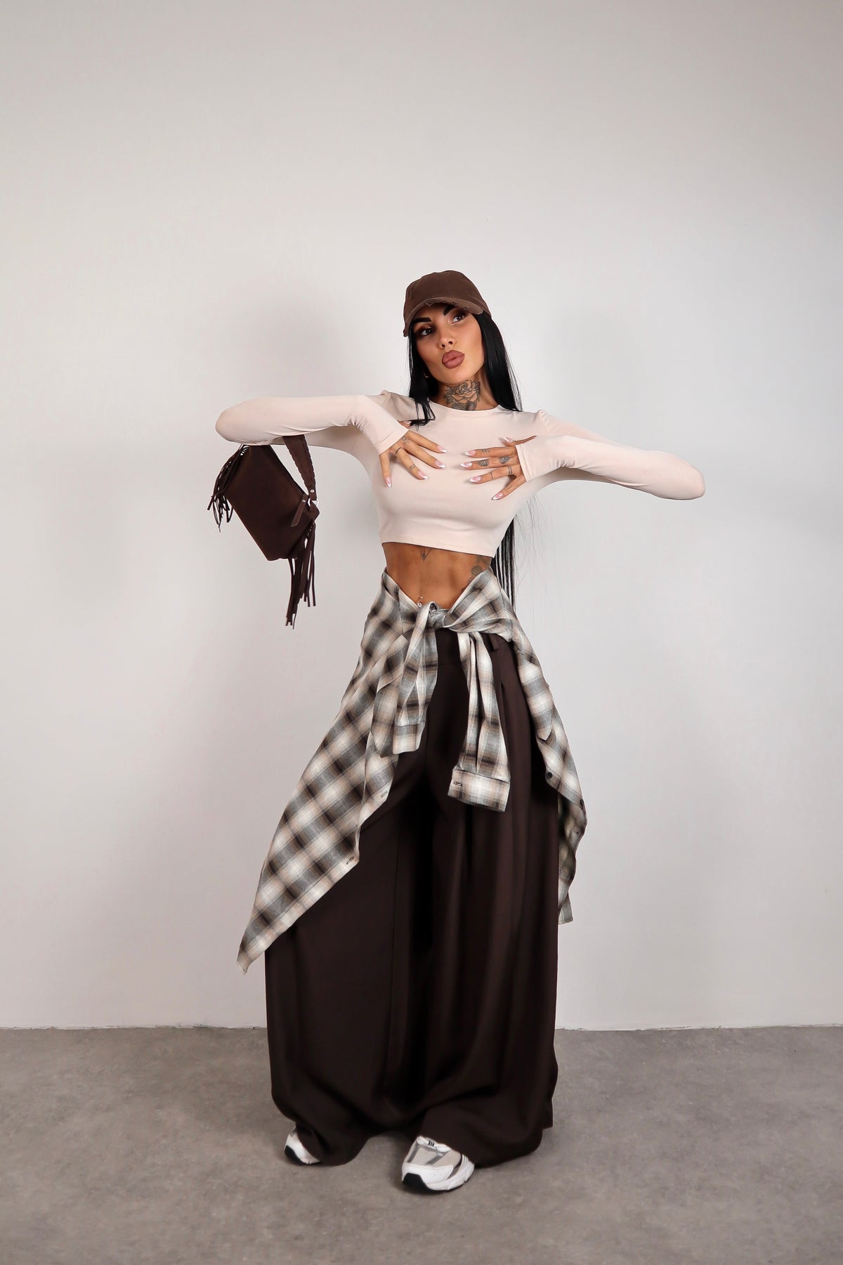 Maglia crop guantino - Beige