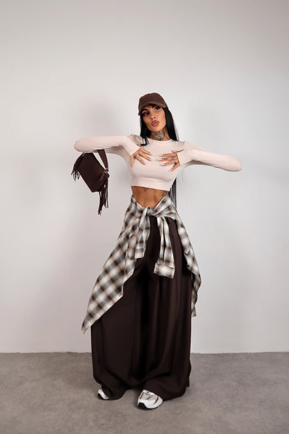 Maglia crop guantino - Beige