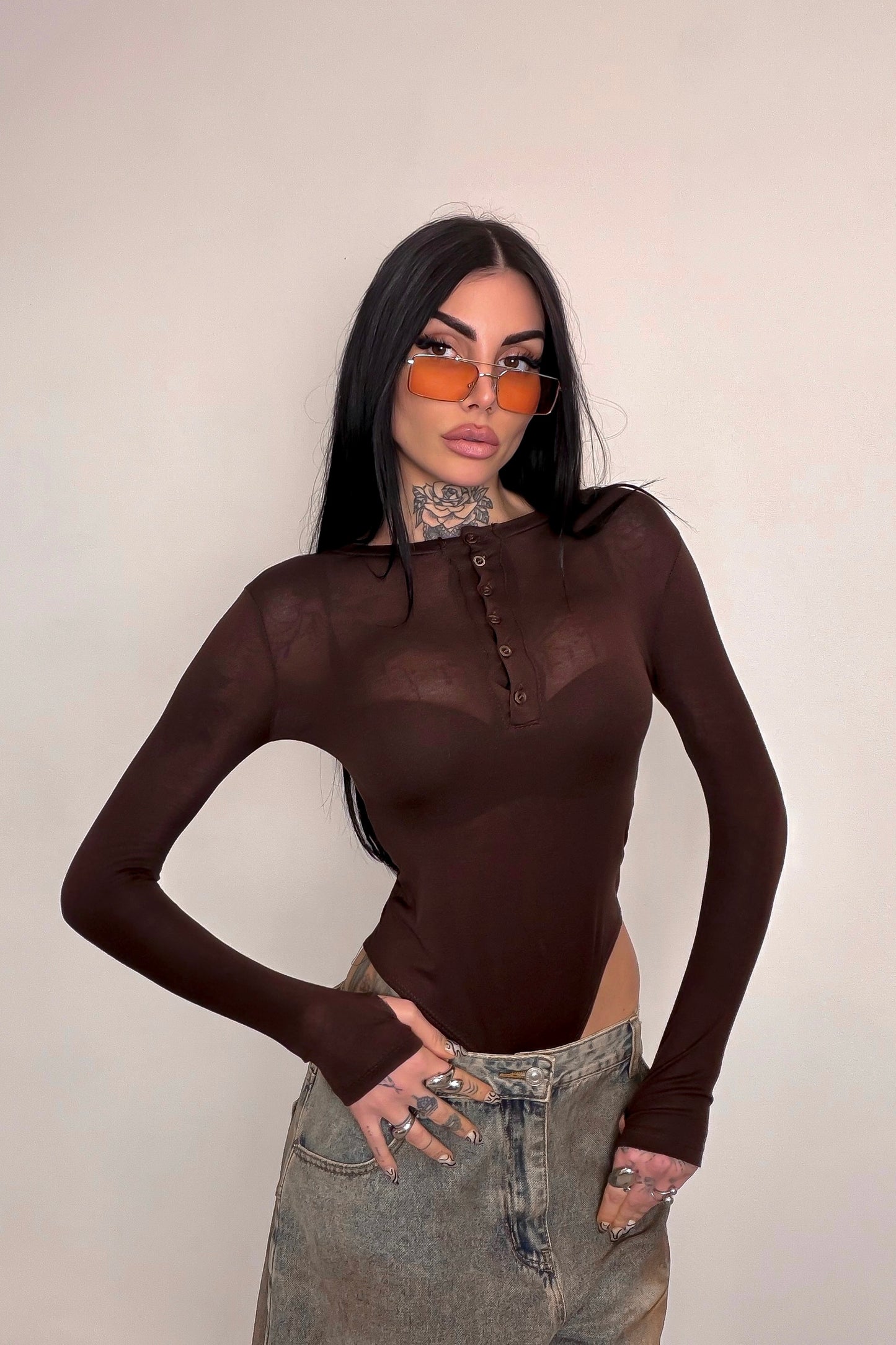 Maglia velata guantino Micole - Marrone