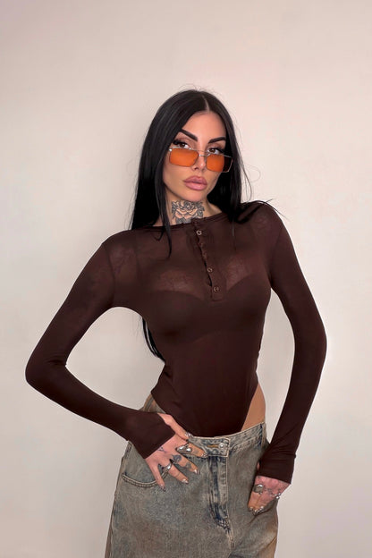 Maglia velata guantino Micole - Marrone