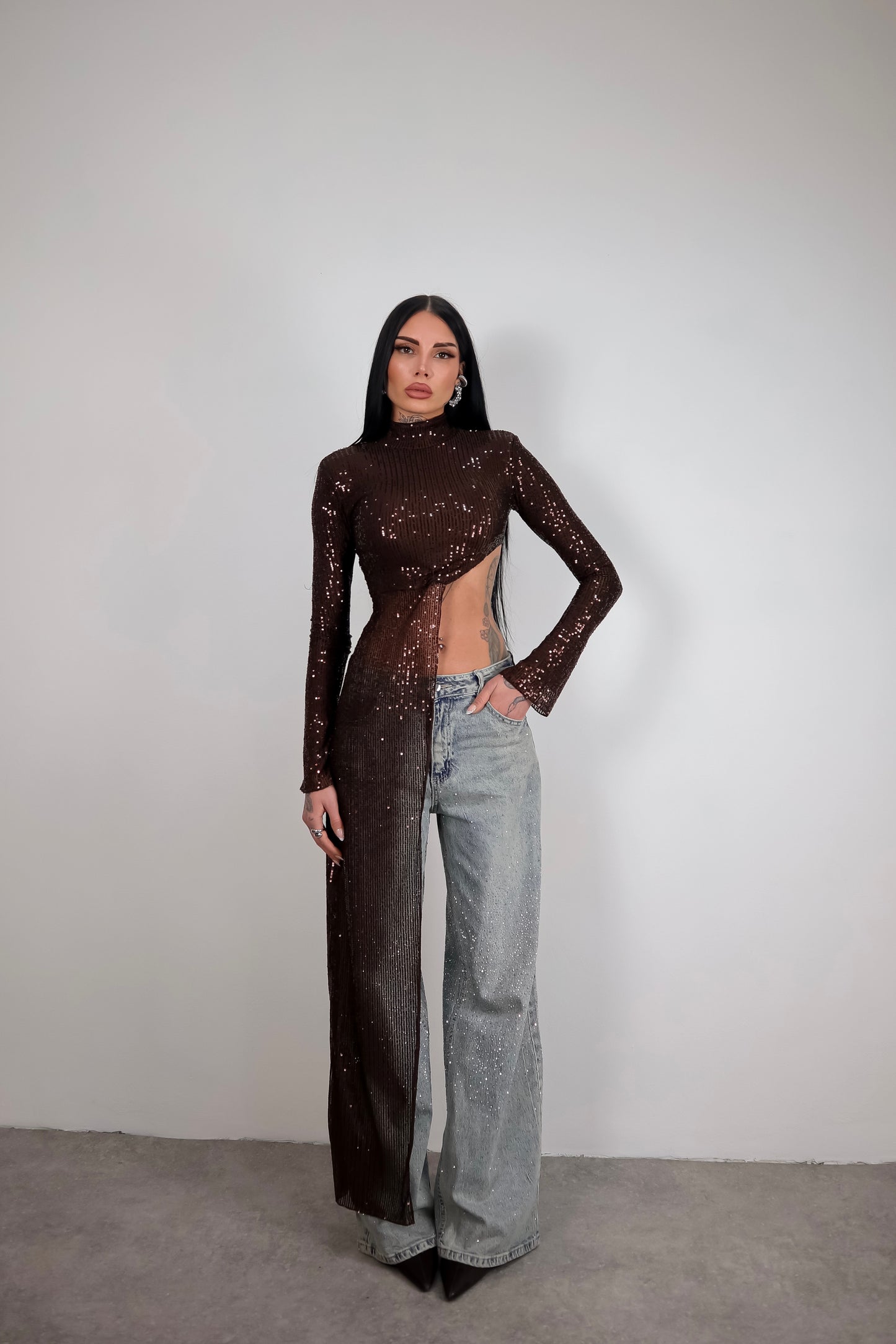Maglia Paillettes Wow - Marrone