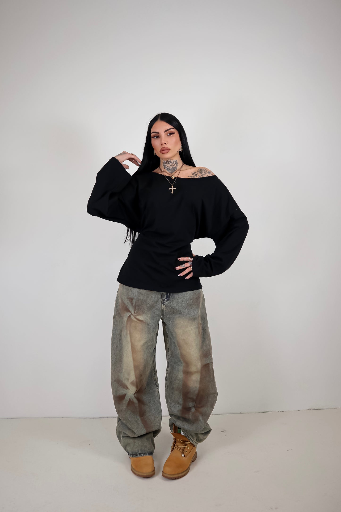 Maglia Long Sleeve Lace - Nero
