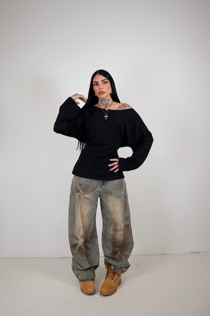 Maglia Long Sleeve Lace - Nero