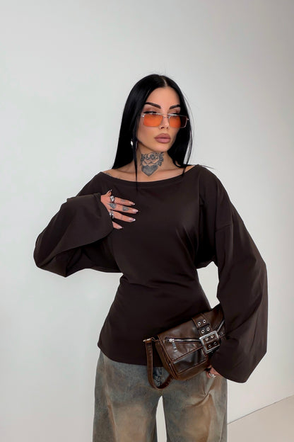 Maglia Long Sleeve Lace - Marrone