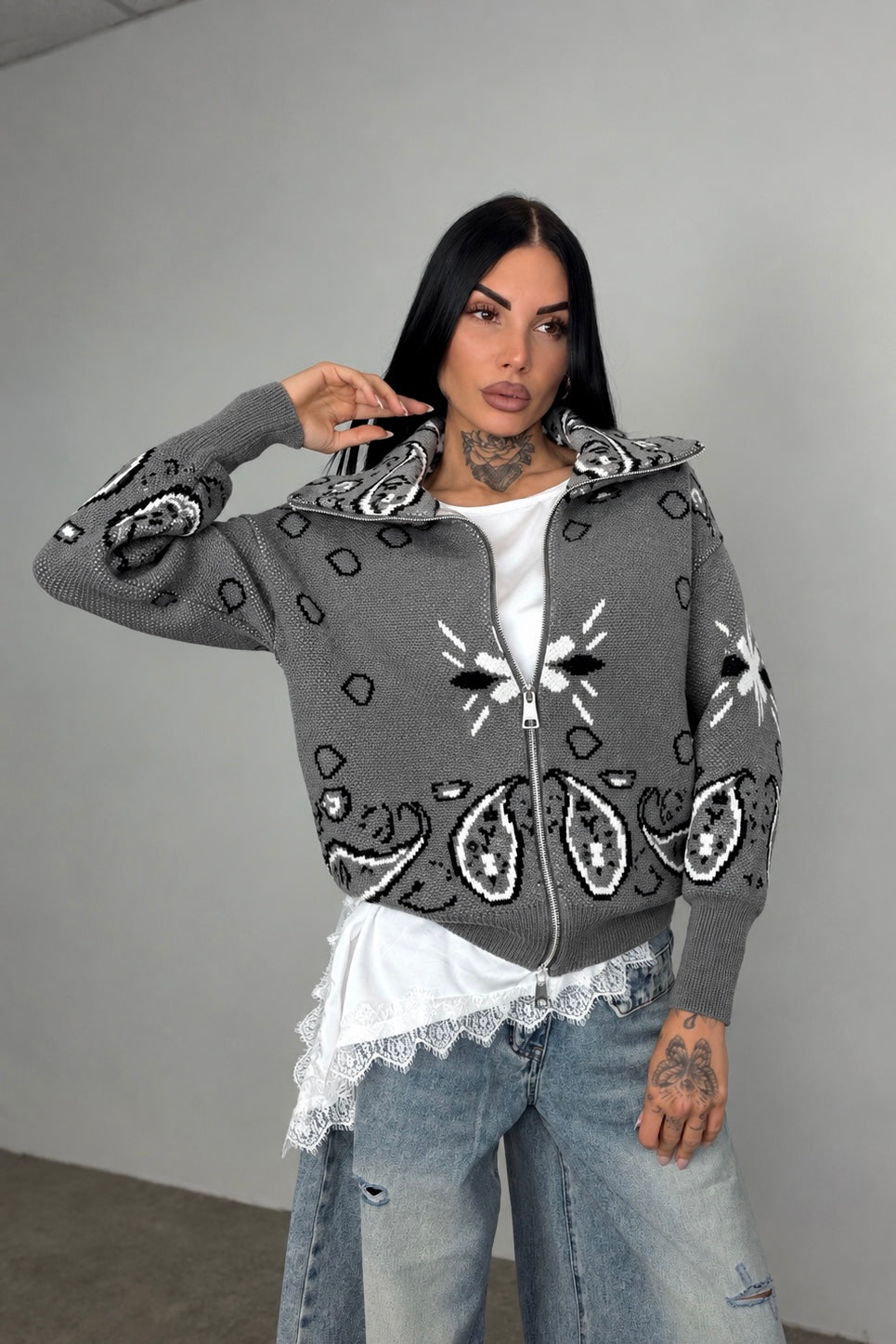 Cardigan Bandana - Grigio