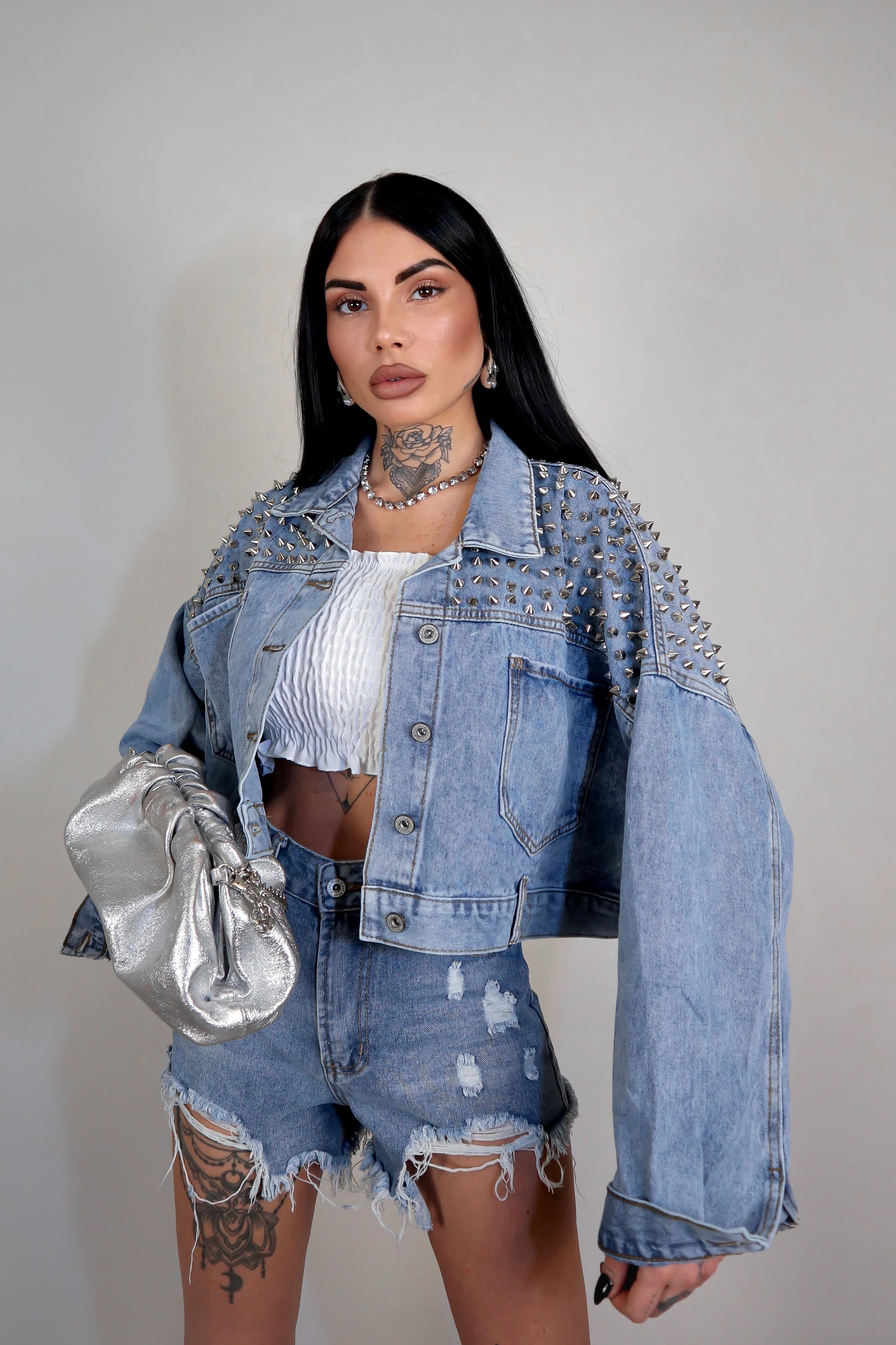 Giacca denim borchie Amber
