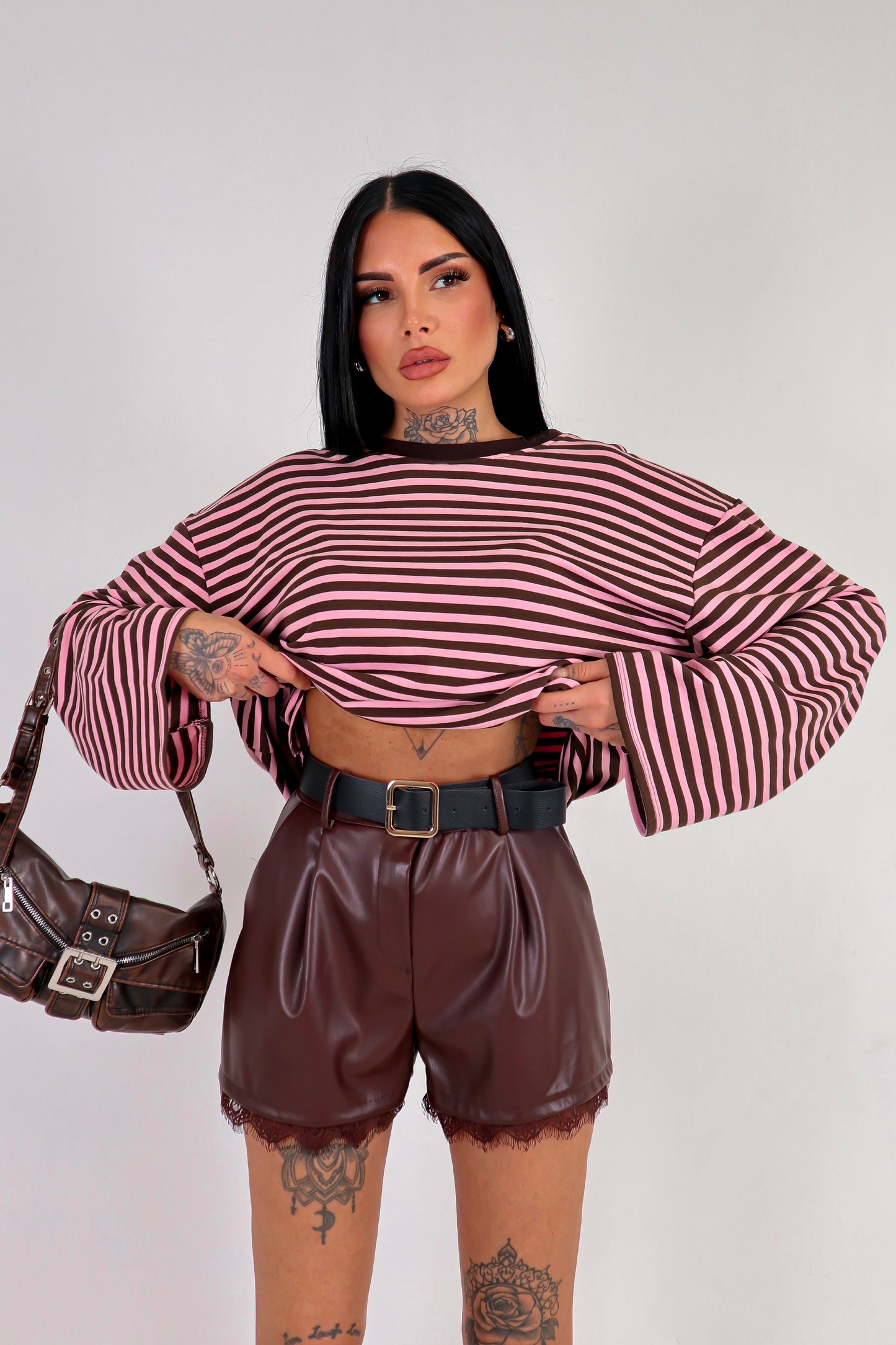Shorts Ecopelle Pizzo - Marrone