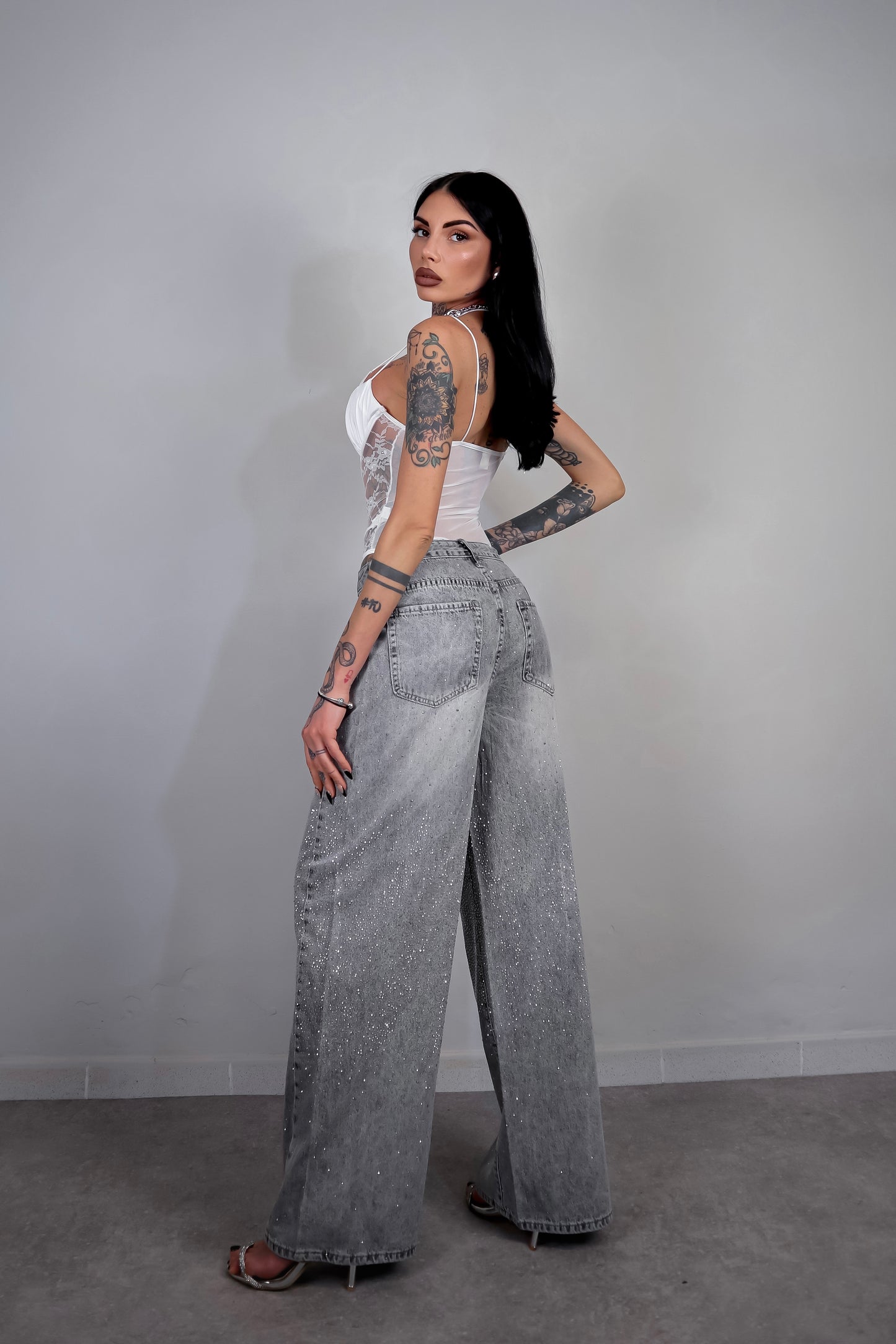Jeans wide leg Brillo - Grigio