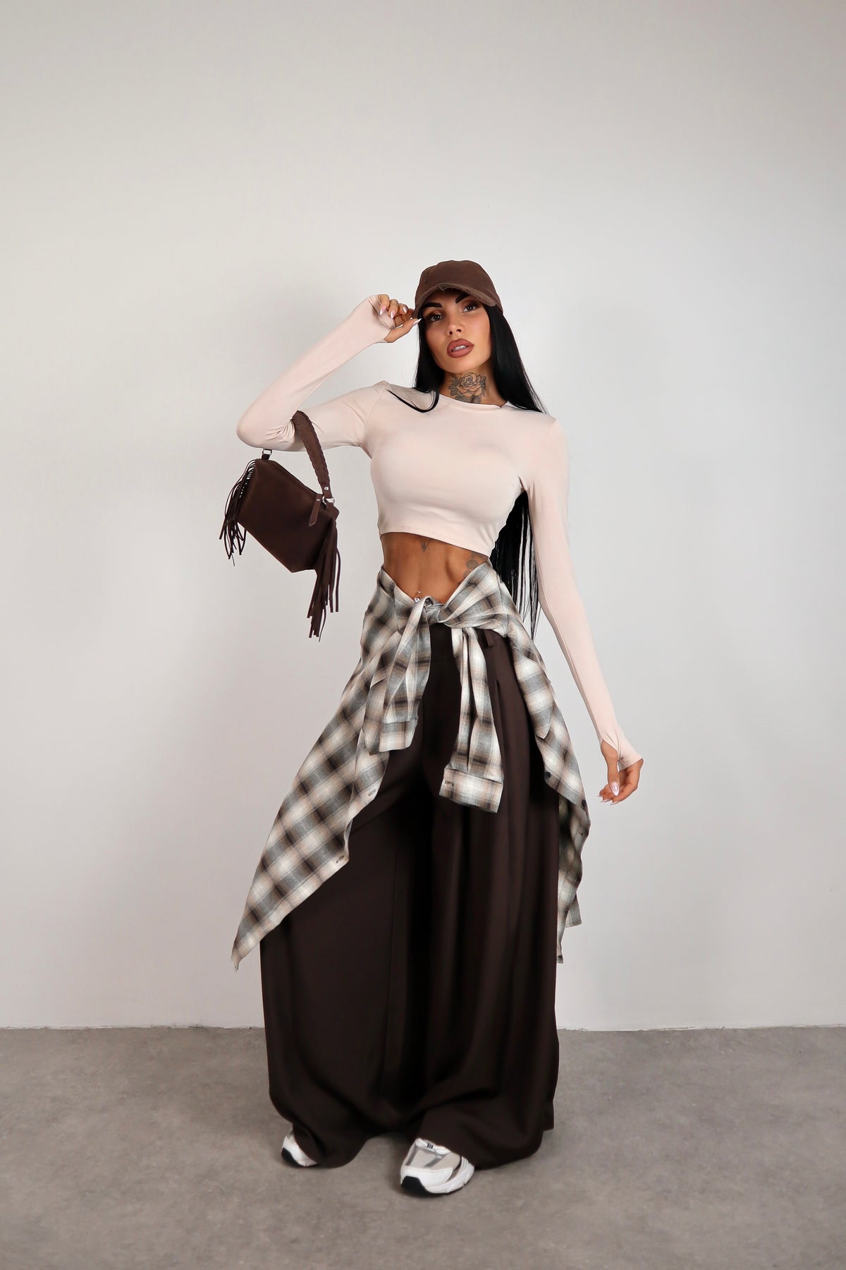 Maglia crop guantino - Beige
