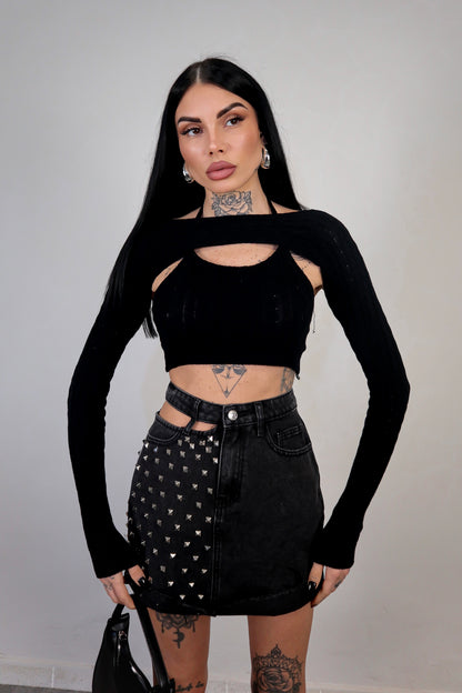Gonna denim Borchie