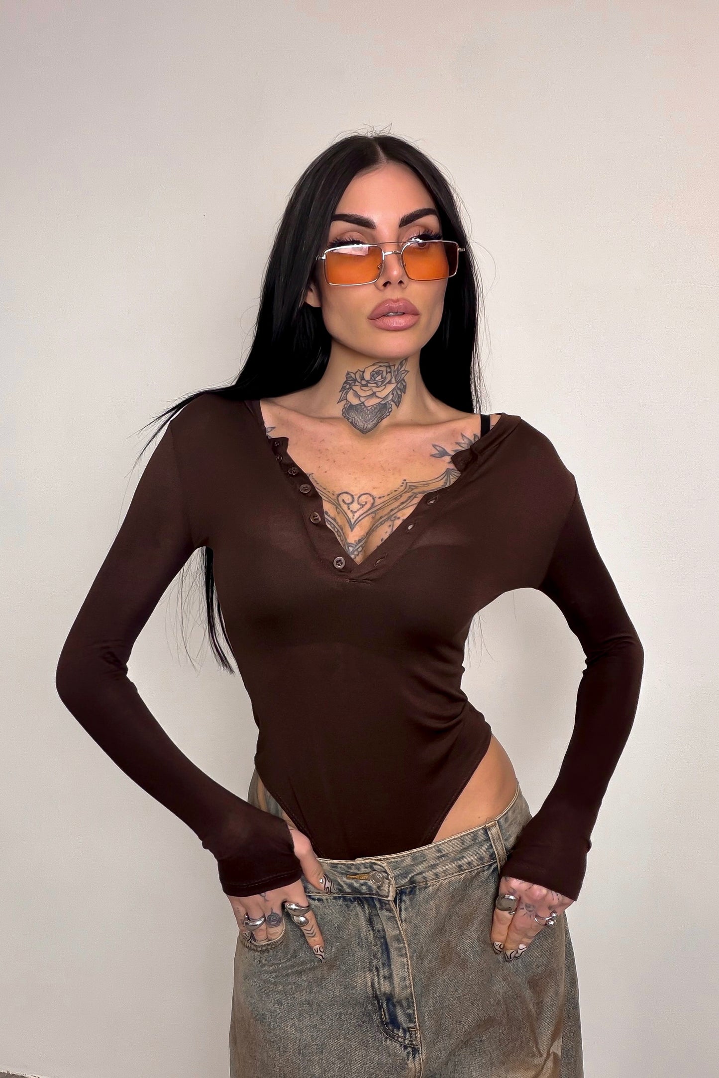 Maglia velata guantino Micole - Marrone