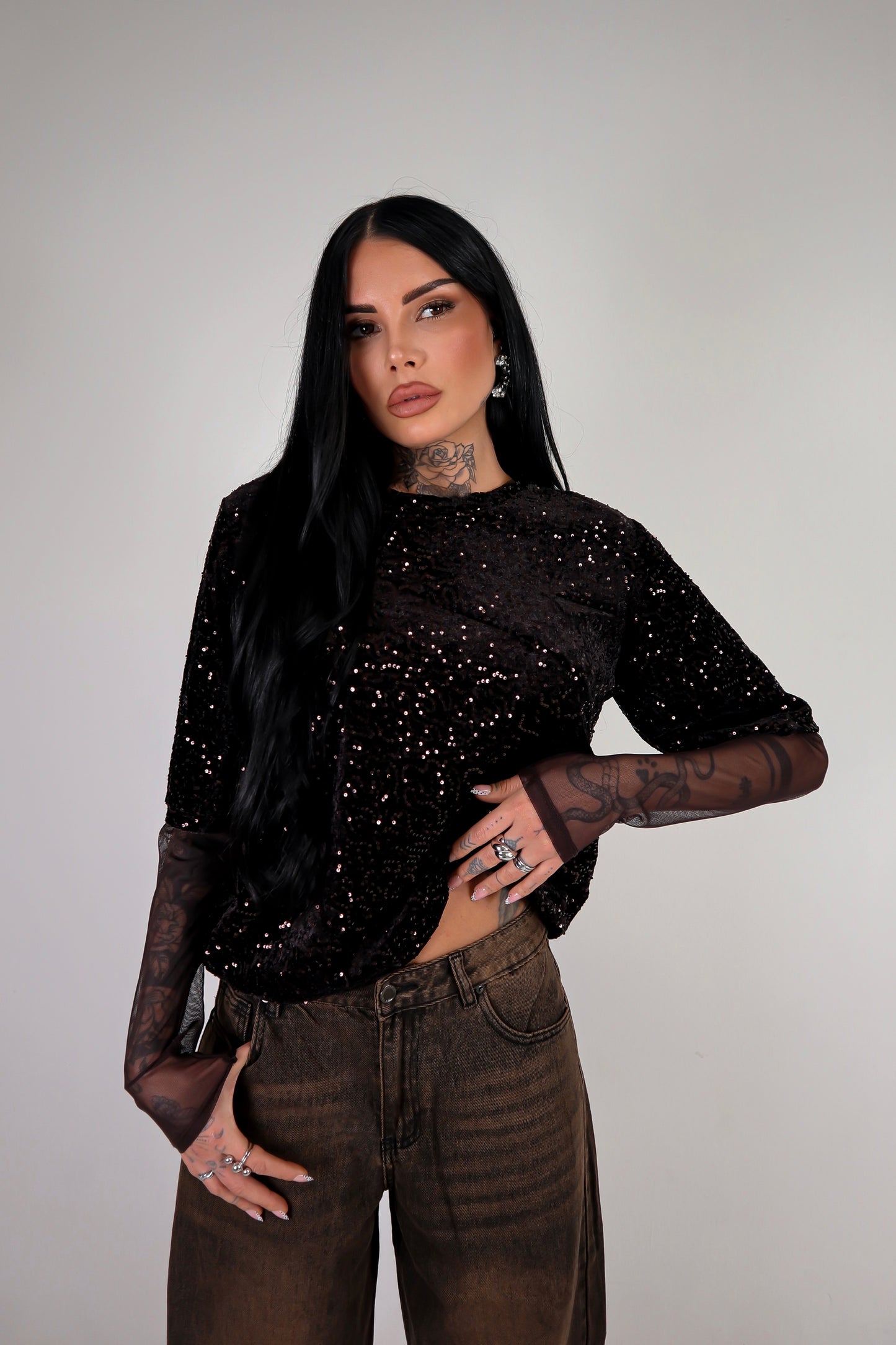 Maglia Paillettes Virginia - Marrone