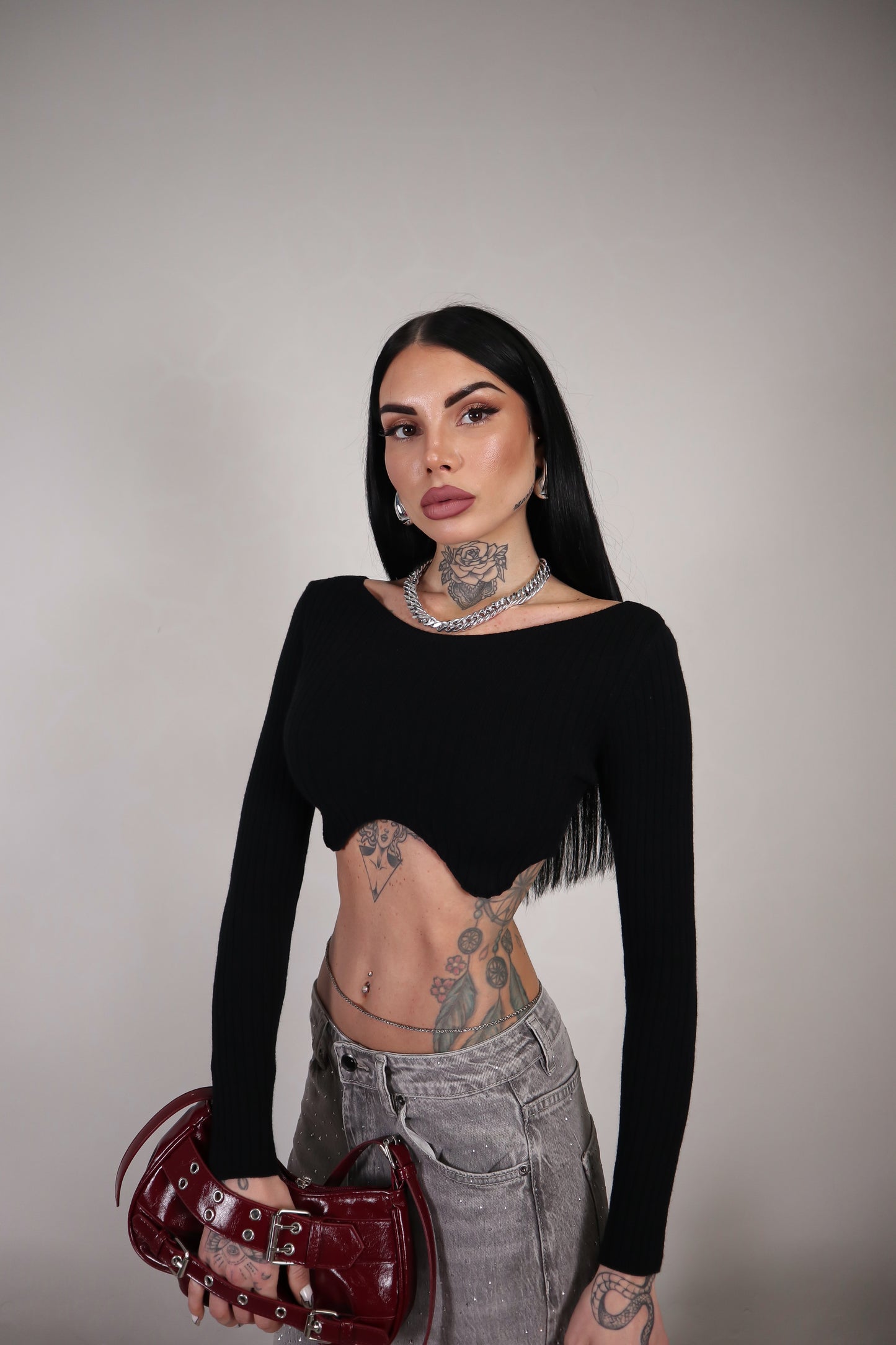 Maglia Crop Wave - Nero