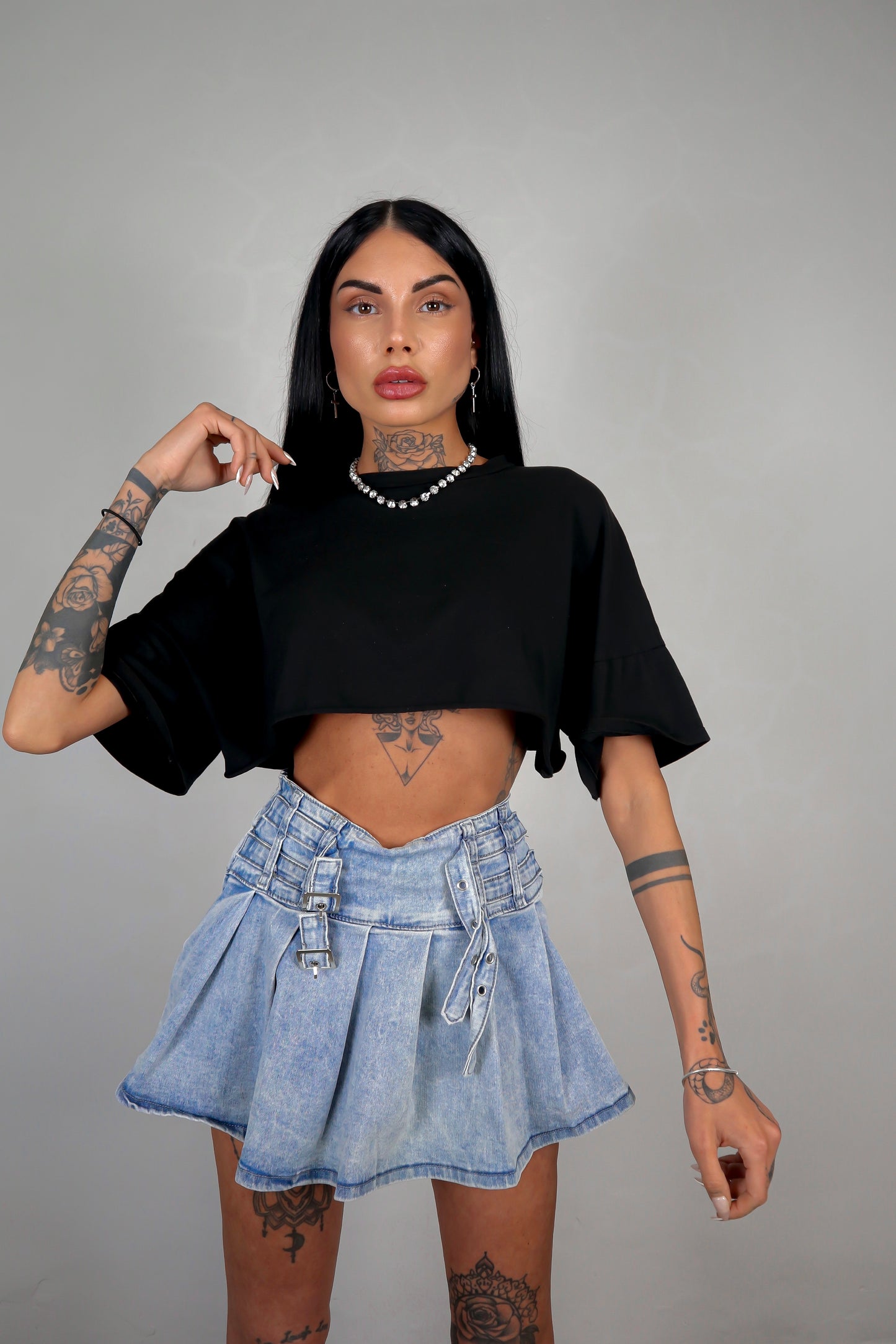 T-Shirt Over Crop - Nero