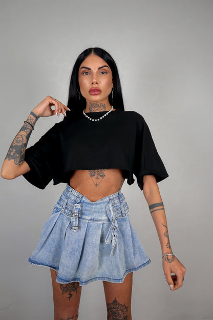 T-Shirt Over Crop - Nero