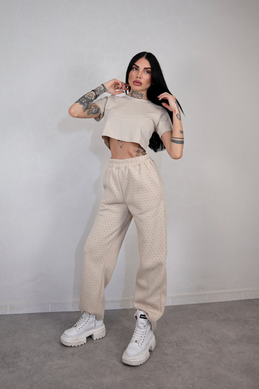 Pantalone Tuta Strass - Beige