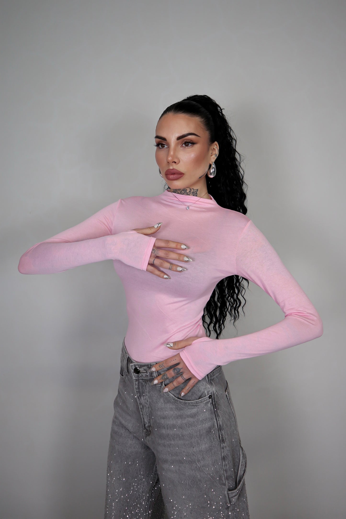 Body Velato Guantino - Rosa
