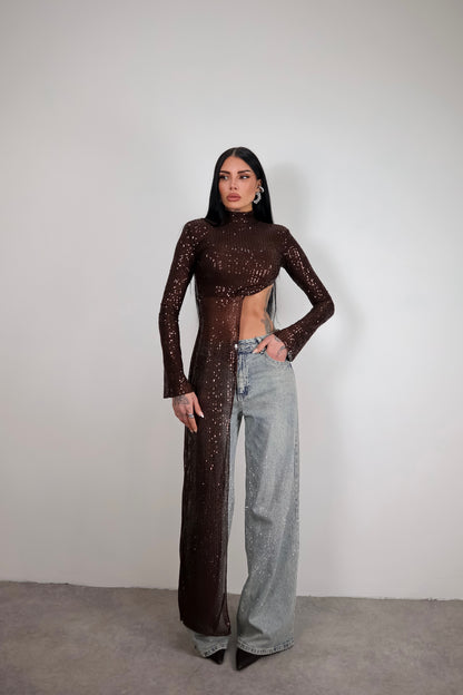 Maglia Paillettes Wow - Marrone