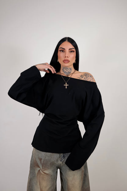 Maglia Long Sleeve Lace - Nero