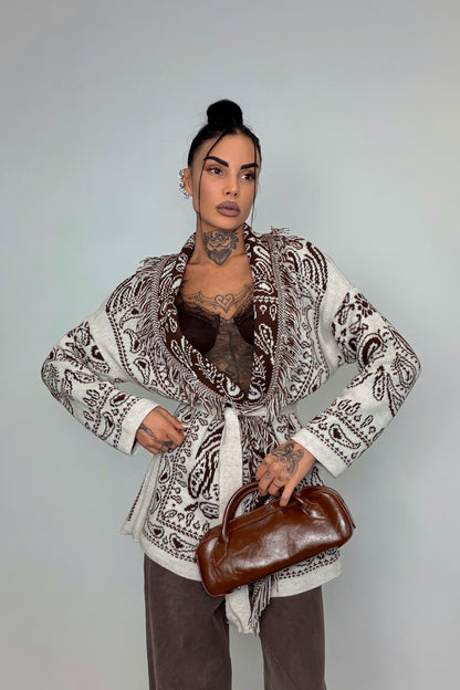 Cardigan Perù - Marrone/Bianco