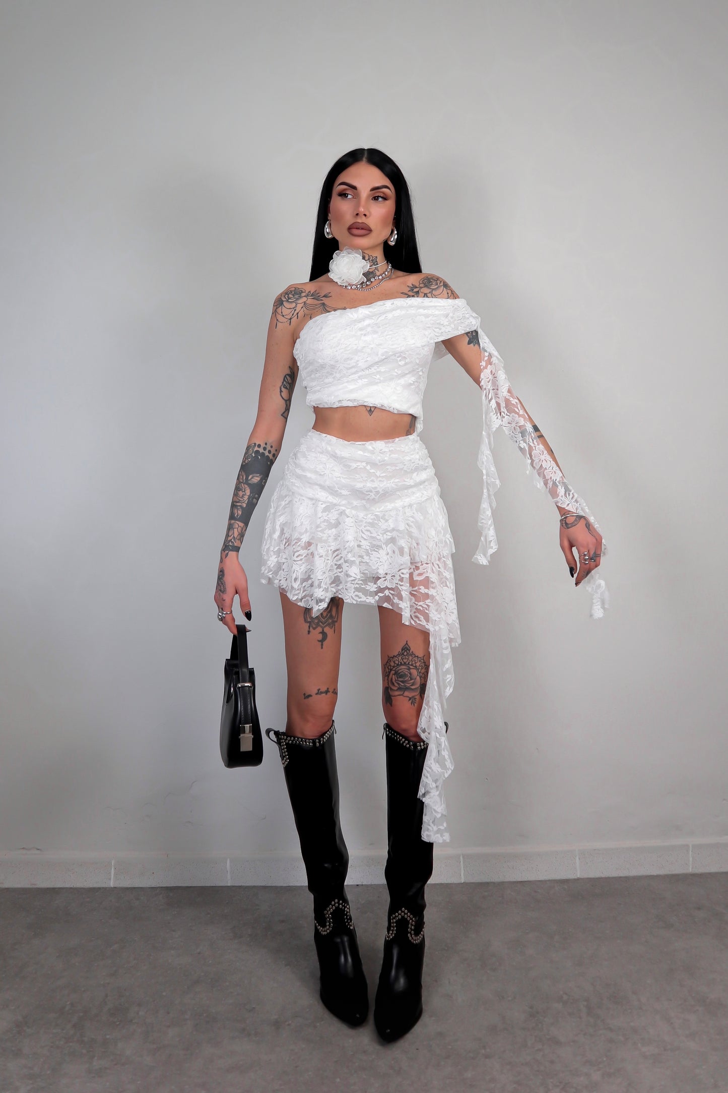 Completo in pizzo Elodie - Bianco