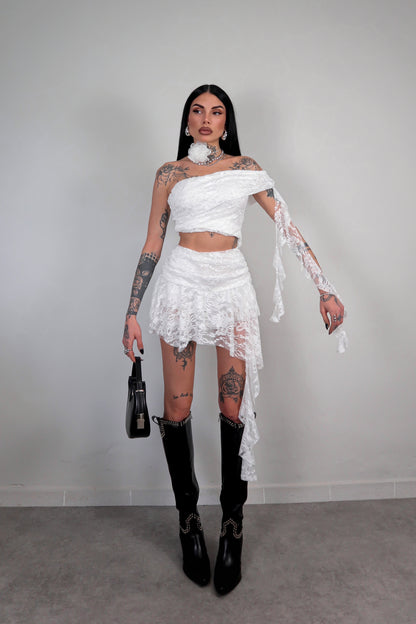 Completo in pizzo Elodie - Bianco