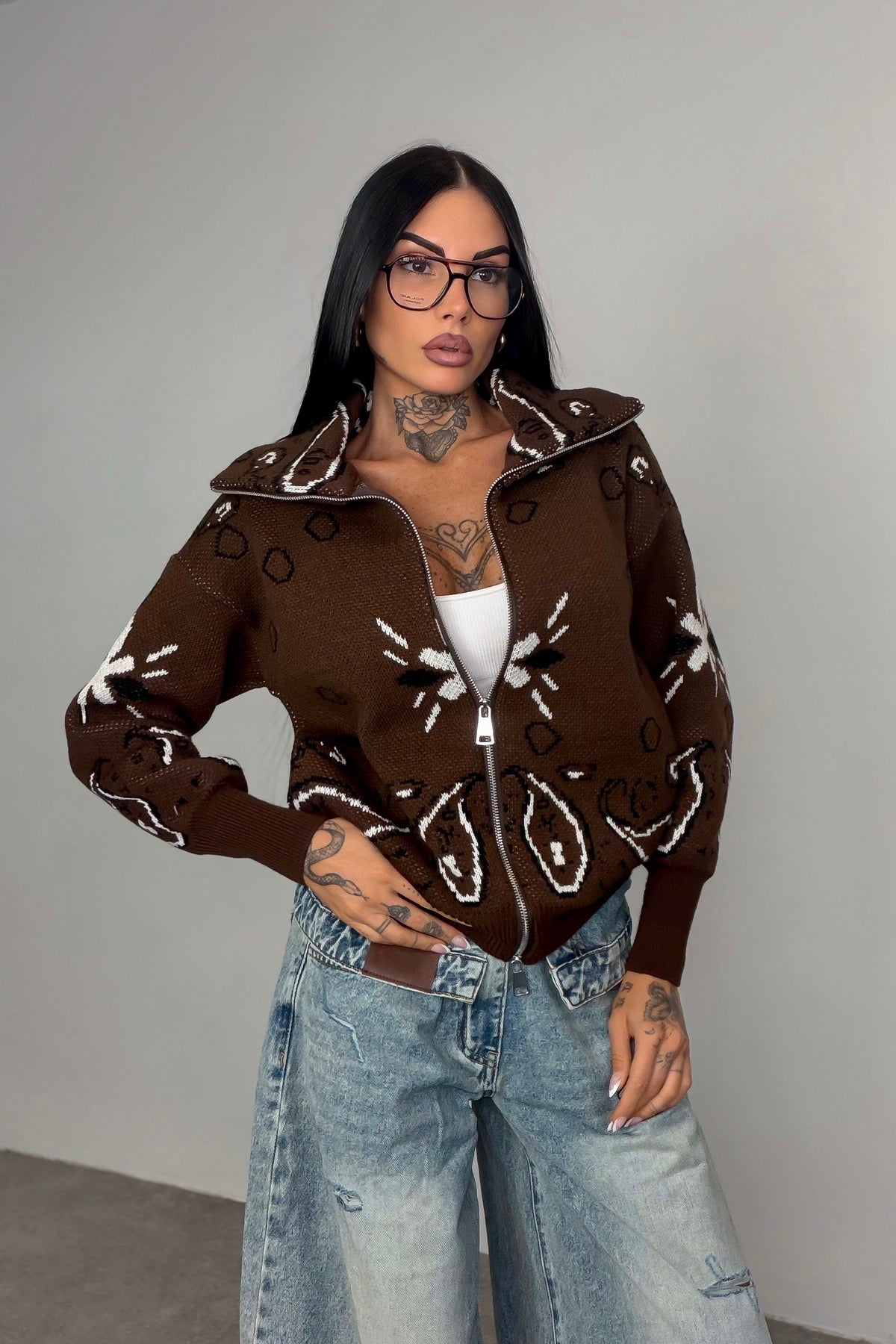 Cardigan Bandana - Marrone