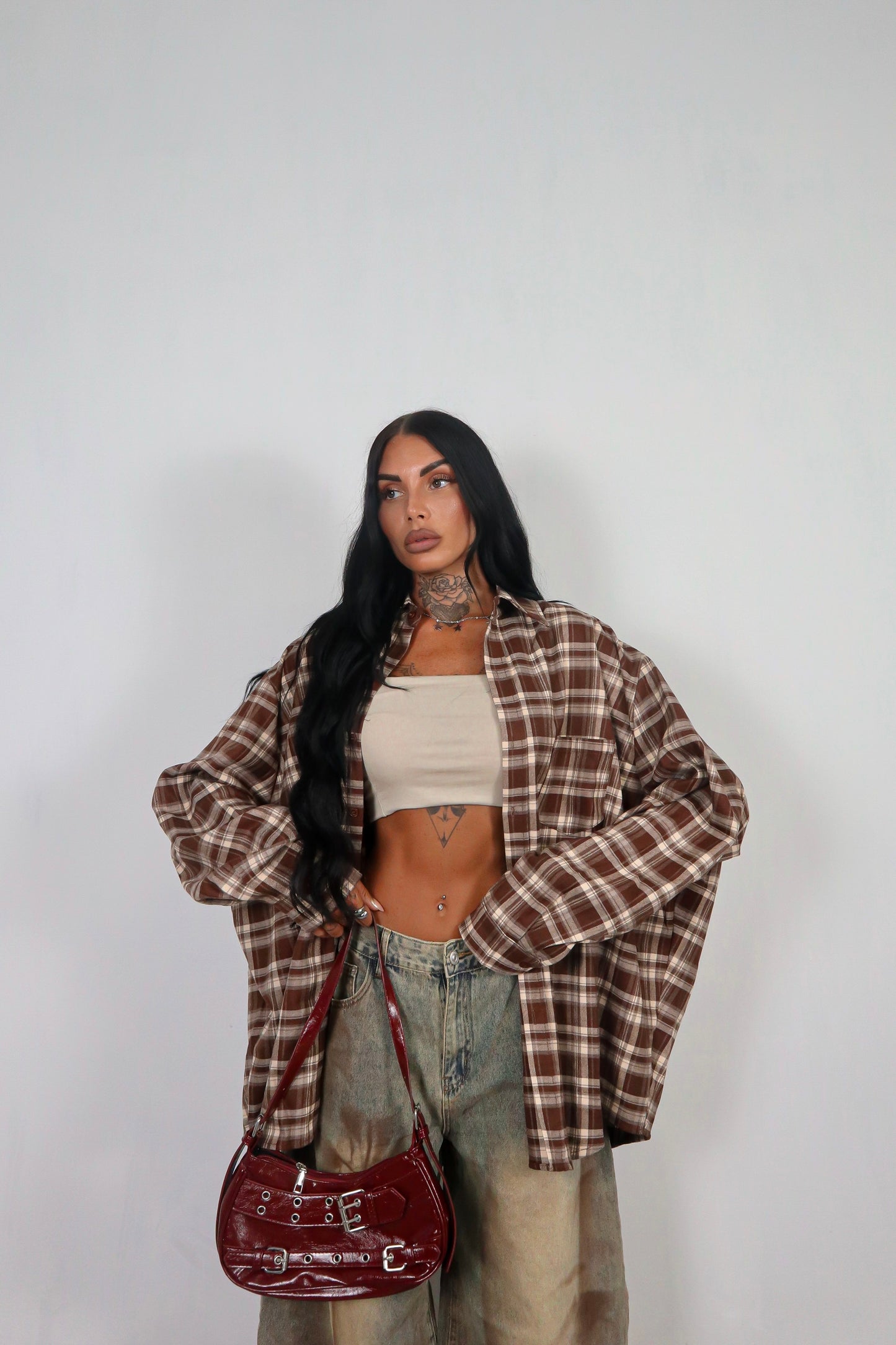 Camicia Tartan Oversize - Marrone