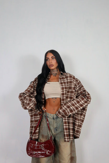 Camicia Tartan Oversize - Marrone