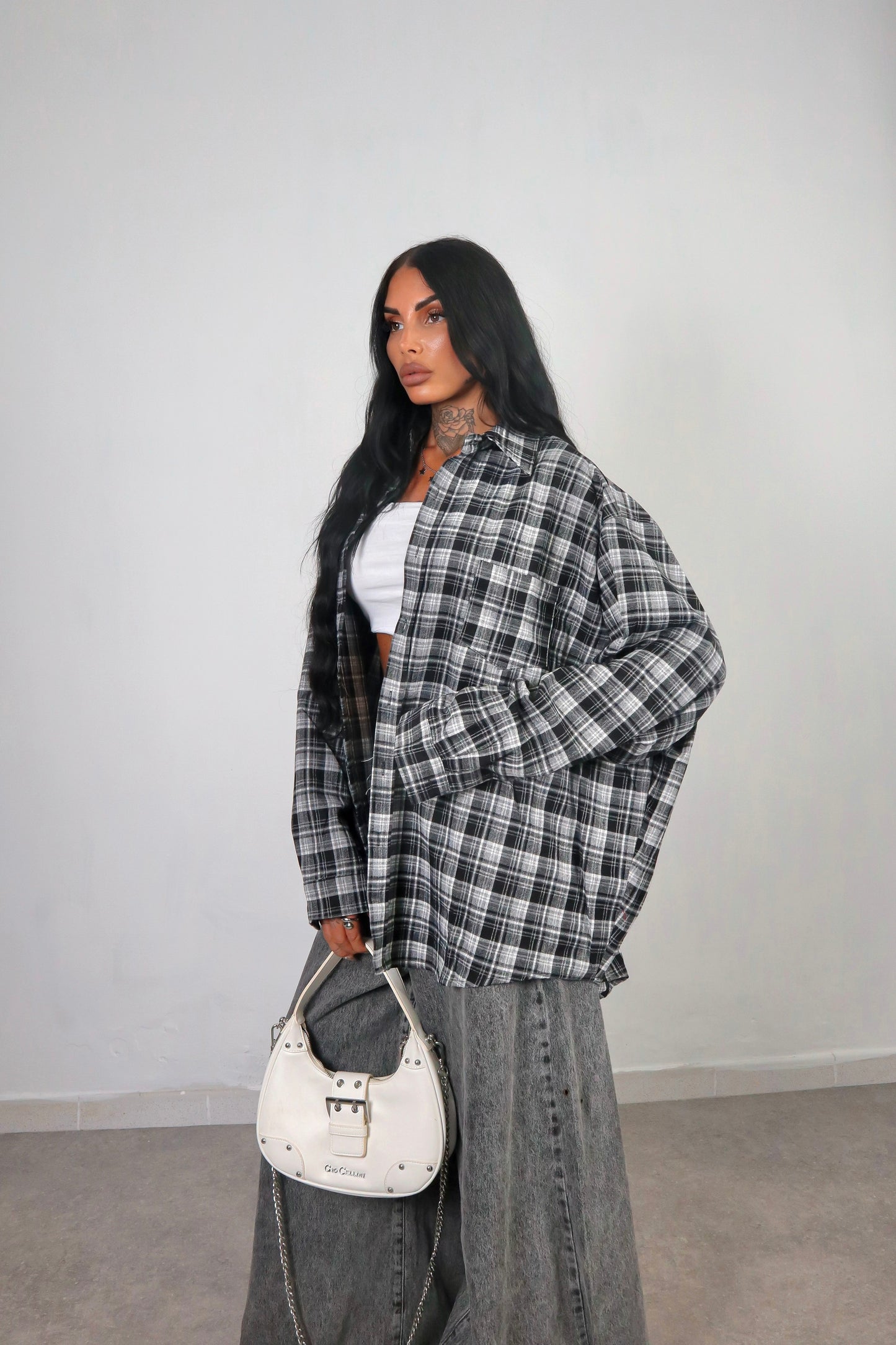 Camicia Tartan Oversize - Nero