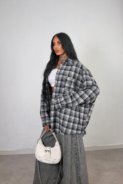 Camicia Tartan Oversize - Nero