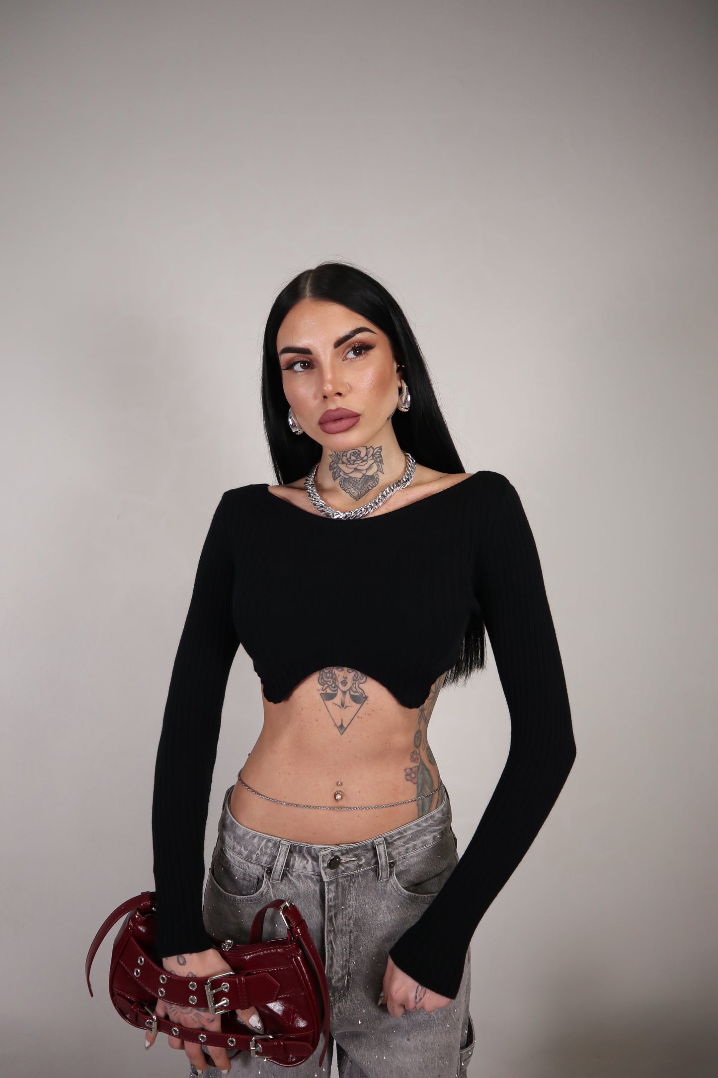 Maglia Crop Wave - Nero