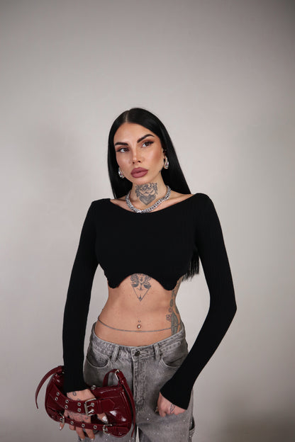 Maglia Crop Wave - Nero