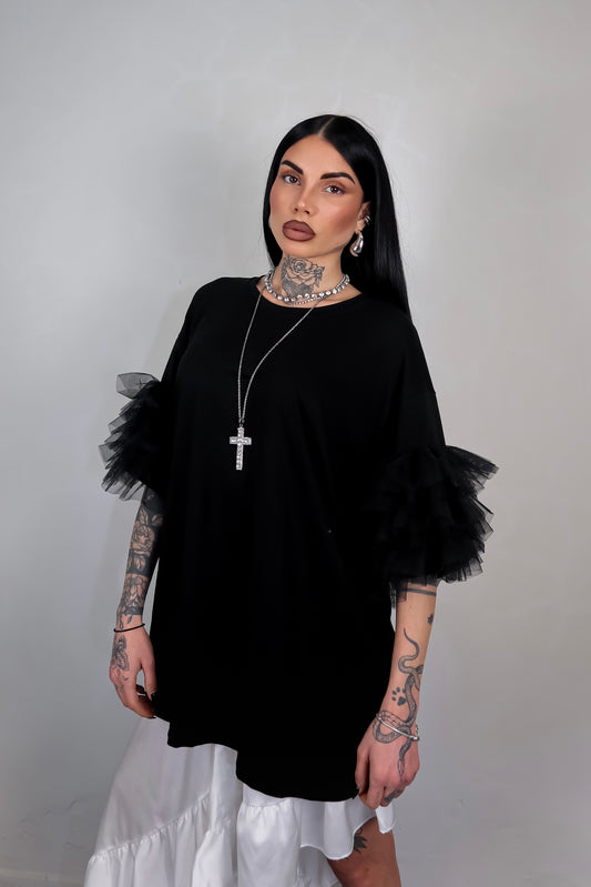 T-Shirt Oversize Fluffy - Nero