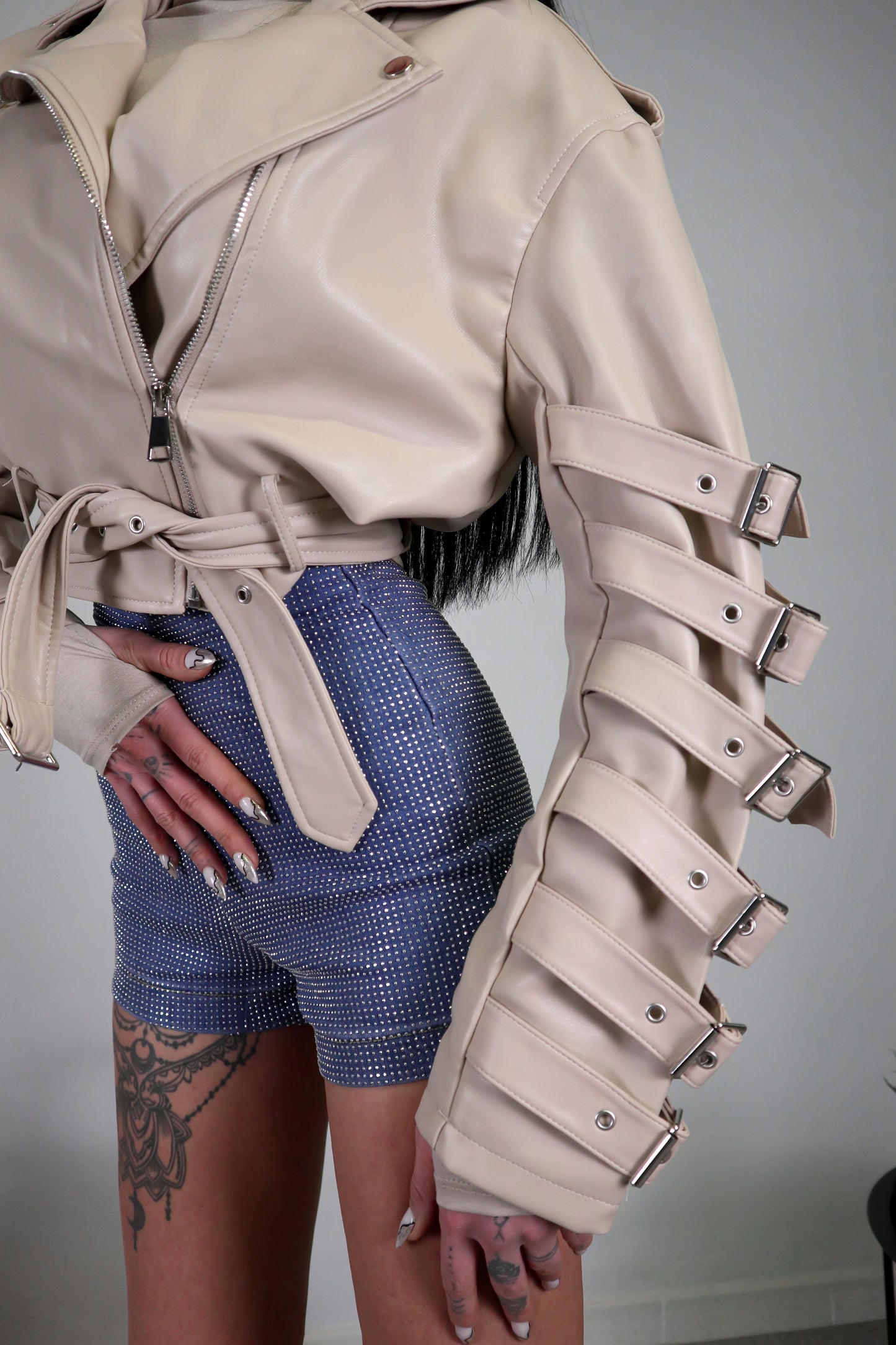 Giacca Ecopelle Fibbie - Beige