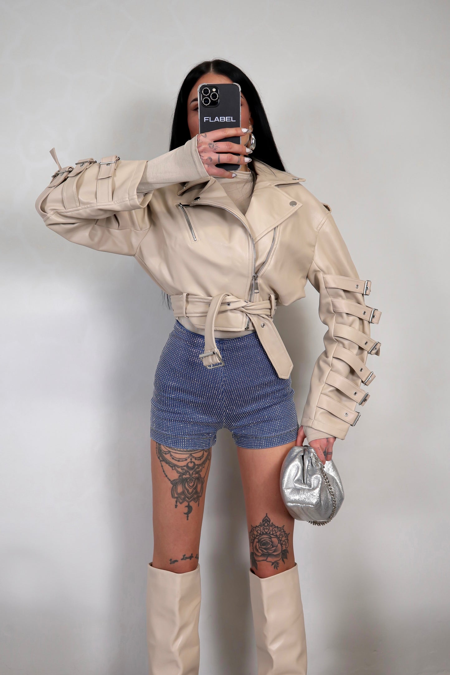 Giacca Ecopelle Fibbie - Beige
