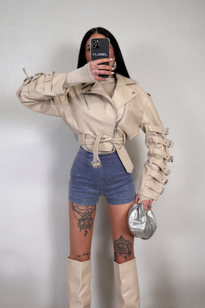 Giacca Ecopelle Fibbie - Beige