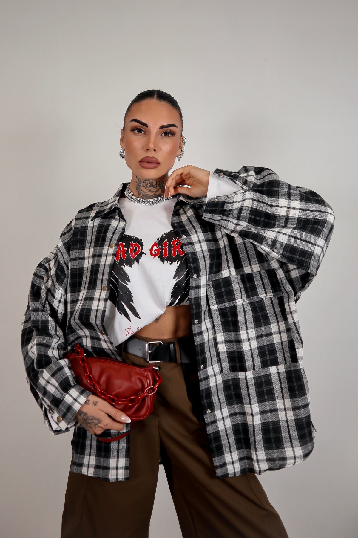 Camicia Over Quadretti - Nero