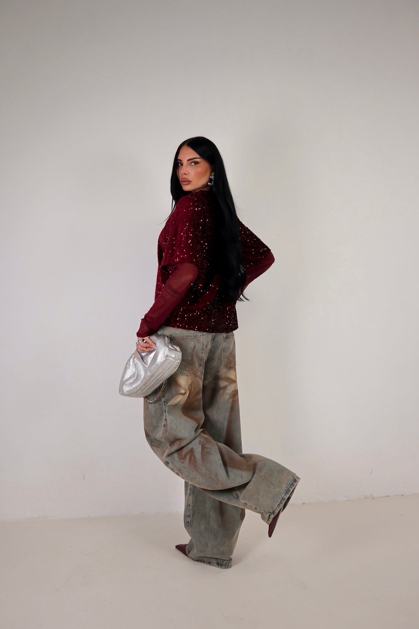 Maglia Paillettes Virginia - Bordeaux