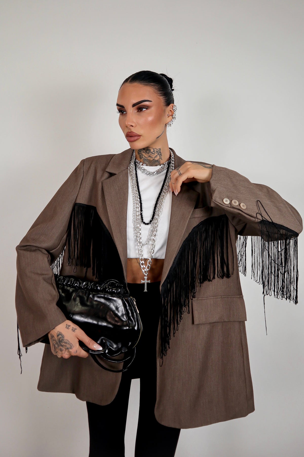 Blazer over Frange - Marrone